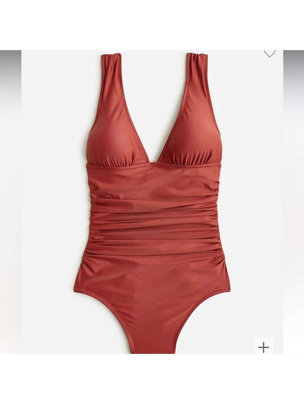 🆕 J. Crew Sexy V One Piece Red Brown Clay Swimsuit Plus 22 NEW NWT Blogger - Picture 3 of 15